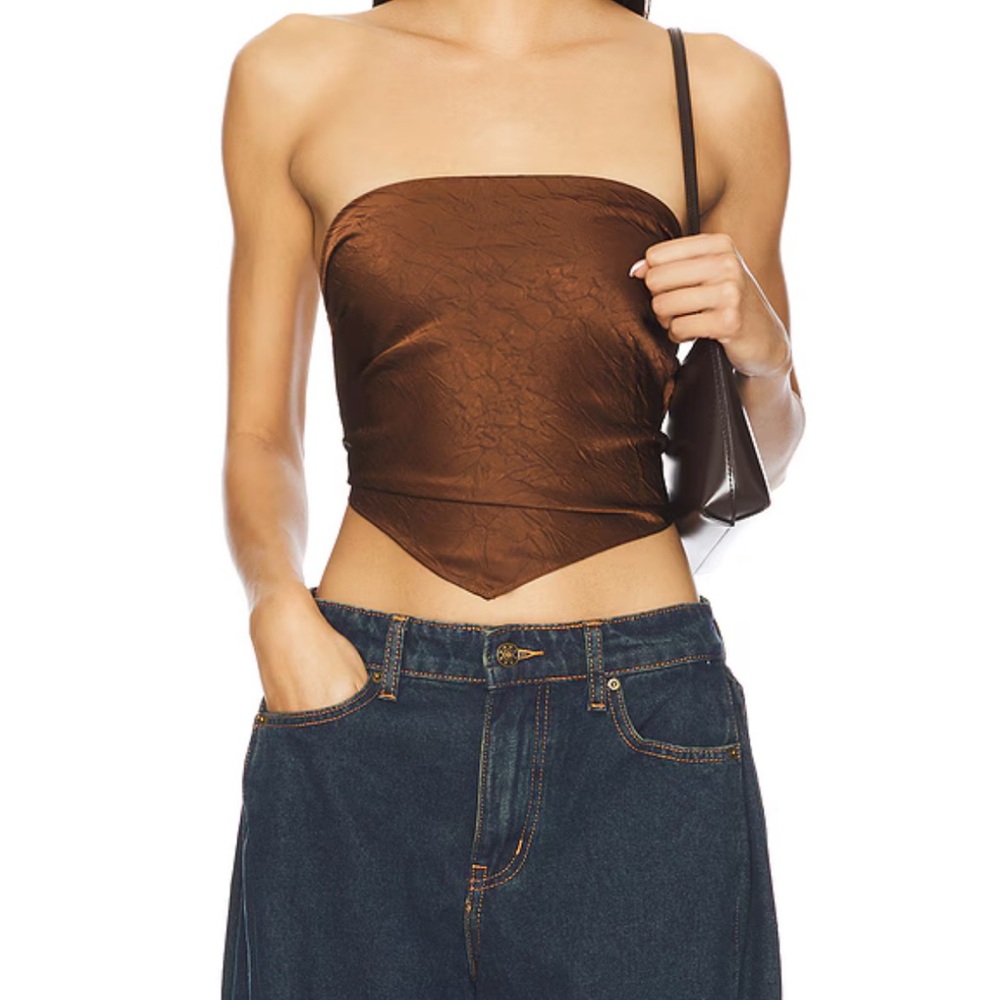 Superdown Chocolate Brown Strapless Crop Top